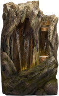 Alpine Corporation 62' Rustic Outdoor Tree Trunk Waterfall Fountain with LED Lights – Natural Wood-Look Water Feature for Gardens, Patios, Yards, and Landscaping Decor, Resin