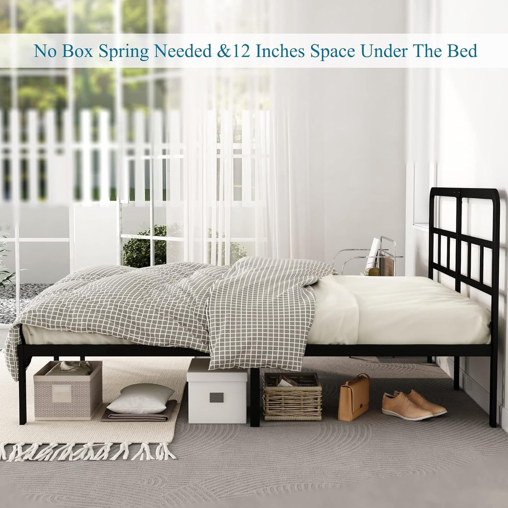 DiaOutro 14 Inch Full Size Bed Frame with Headboard No Box Spring Needed, Heavy Duty Metal Platform with Steel Slat, Mattress Foundation, Easy Assembly, Noise Free, Black