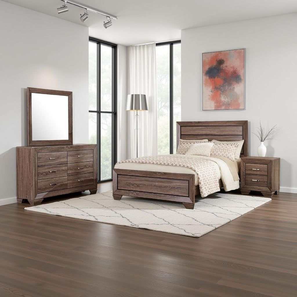 Benzara Bello 4pc King Bedroom Set- Transitional Washed Taupe Brown n Black
