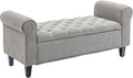50' Storage Ottoman Bench, Upholstered End of Bed Bench with Rolled Arms, Wood Legs, Button Tufted Storage Bench with Safety Hinges for Living Room, Entryway, Bedroom, Gray