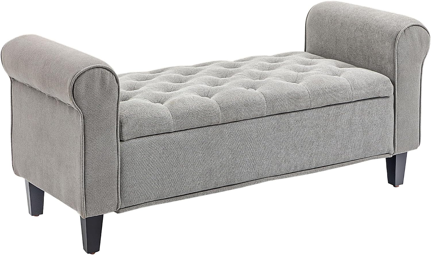 50' Storage Ottoman Bench, Upholstered End of Bed Bench with Rolled Arms, Wood Legs, Button Tufted Storage Bench with Safety Hinges for Living Room, Entryway, Bedroom, Gray