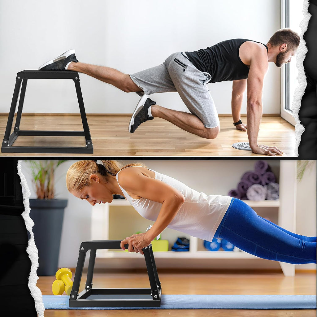 GanFindX Plyometric Jump Box Set, 12/18/24 Inch Steel Plyo Box, Heavy Duty Plyometric Platform with Anti Slip Surface, Fitness Exercise Step Up Box for Home Gym Training, Agility and Strength Conditioning