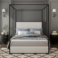LUMISOL King Size Canopy Bed Frame, Metal 4 Poster Bed with Tall Upholstered Headboard, Corduroy Upholstered Canopy Platform Bed, No Box Spring Needed, Black + White