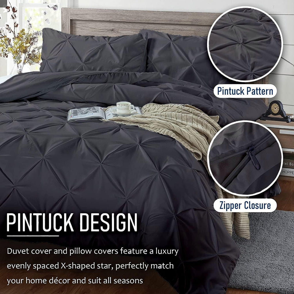 Crown Collection 1000-TC Hypoallergenic Ultra Soft Design 100% Egyptian Cotton Super King Plus 120X120 Dark Gray Solid Pinch Pleated Duvet Cover with Zipper Colser & 2pcs Pillow Case Set