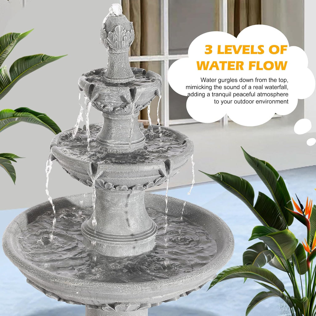 TITIMO 48' High Italian Feature Freestanding Water Fountain Outdoor and Indoor,3-Tier Roman Pillar Waterfalls Fountains for Garden,Patio,Yard,Deck,Backyard,Porch (Gray)