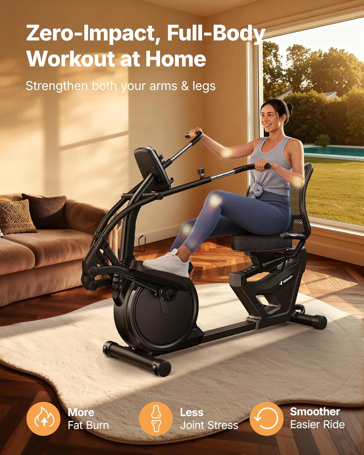 MERACH Recumbent Exercise Bikes for home, Light Commercial High-end Recumbent Bike for Seniors Adults, Magnetic Recumbent Exercise Bike with Smart Bluetooth and Exclusive App, LCD, Heart Rate Handle