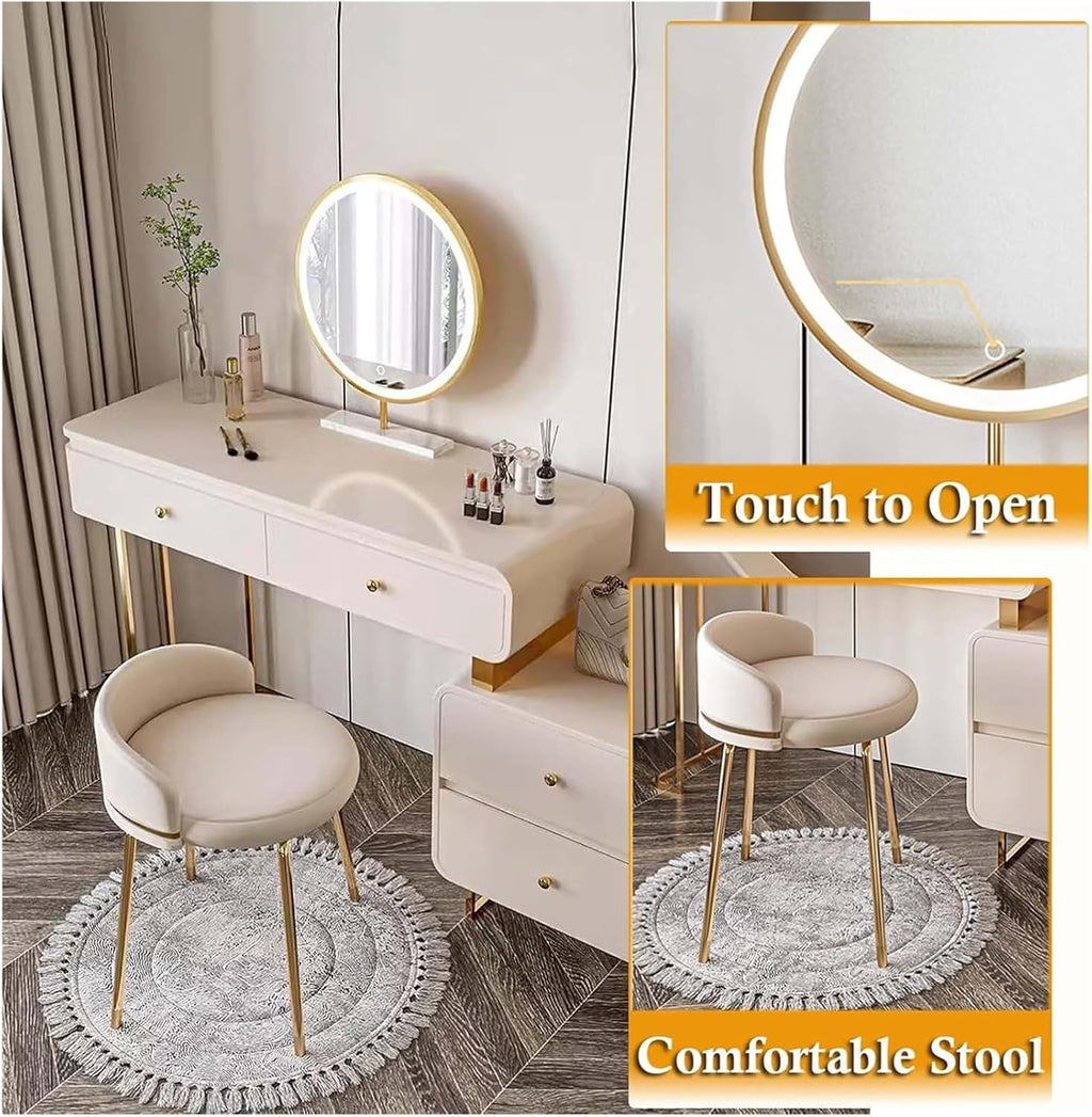 Vanity Desk, Vanity Table, Dressing Table, Vanity Desk with Drawers and Chair, Makeup Table with Lighted Mirror Corner(47x16x31 inch)
