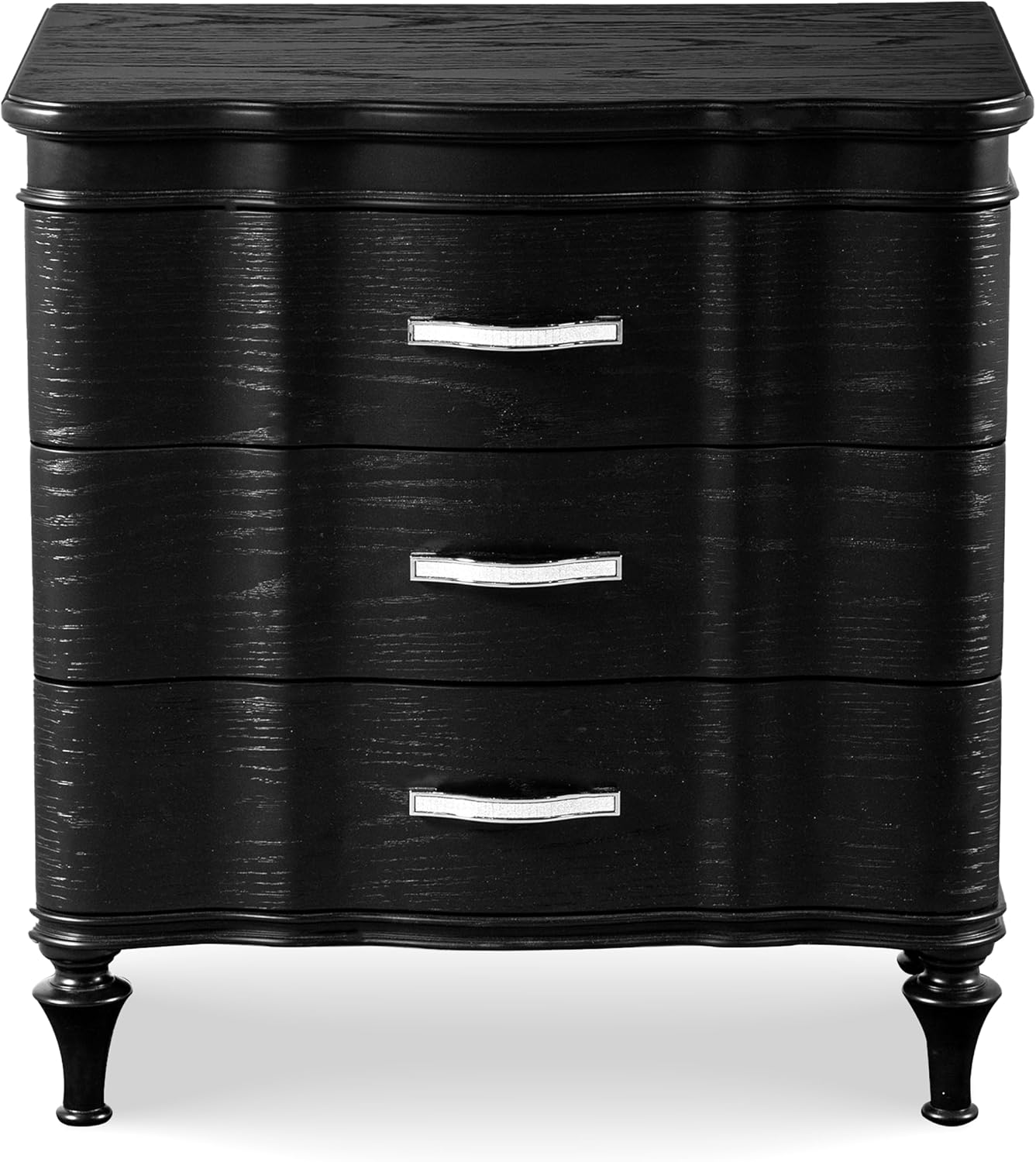 Furniture of America Seabliss Glam Solid Wood 3-Piece Bedroom Collection with Bed Frame and 3-Drawer Nightstands Set of 2, Box Spring Required, Black, Queen