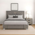 Kings Brand Furniture 2-Piece Oak Gray with Chrome Legs Bedroom Set – Wood Bed Frame and 1 Night Stand (King)