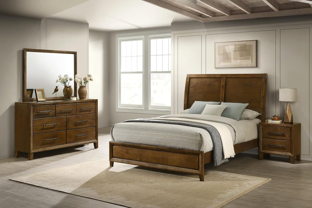 New Classic Furniture Ballard 4-Piece Wood Queen Bedroom Set with Nightstand, Walnut Brown