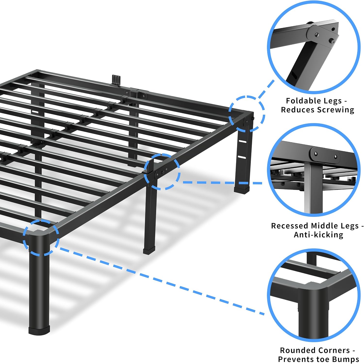 VIPSHOW 12 Inch California King Bed Frame, 3500Lbs Heavy Duty Metal Platform with Round Corner Legs Mattress Slide Stopper, Steel Slat Support No Box Spring Needed, Noise Free, Non-Slip, Easy Assembly