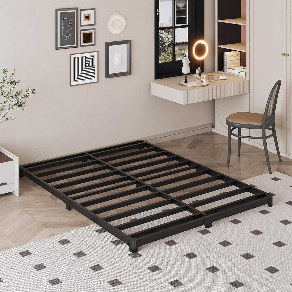 Likelalaso 3 inch Low California King Bed Frame with Rounded Corner, Heavy Duty Metal, Easy Assembly, Noise Free, Black