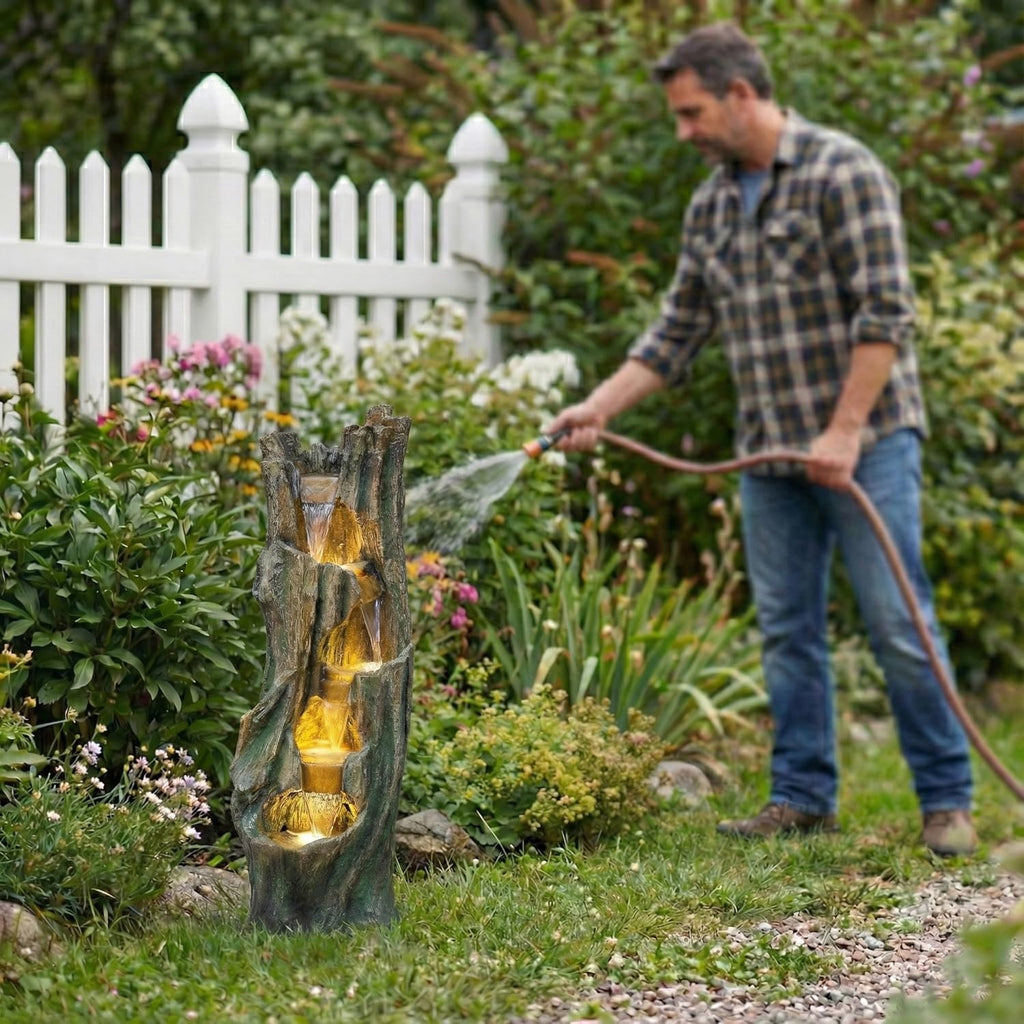 Waterfall Fountain for Outdoor Gardens and Patio Backyards – Includes Energy-Efficient LED Lights and Easy Setup for Instant Relaxation