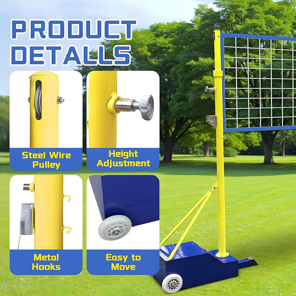 Portable Volleyball Net For Backyard, Badminton Court Training Net, Badminton Set And Volleyball Poles, Height Adjustable 5-6 FT, With Stable Base, Outdoor Sports Equipment For Adults Youth Blue