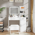 Roundhill Furniture Lavin Makeup Vanity Set, Vanity Desk with Stool, LED Light Mirror and Charging Station, White