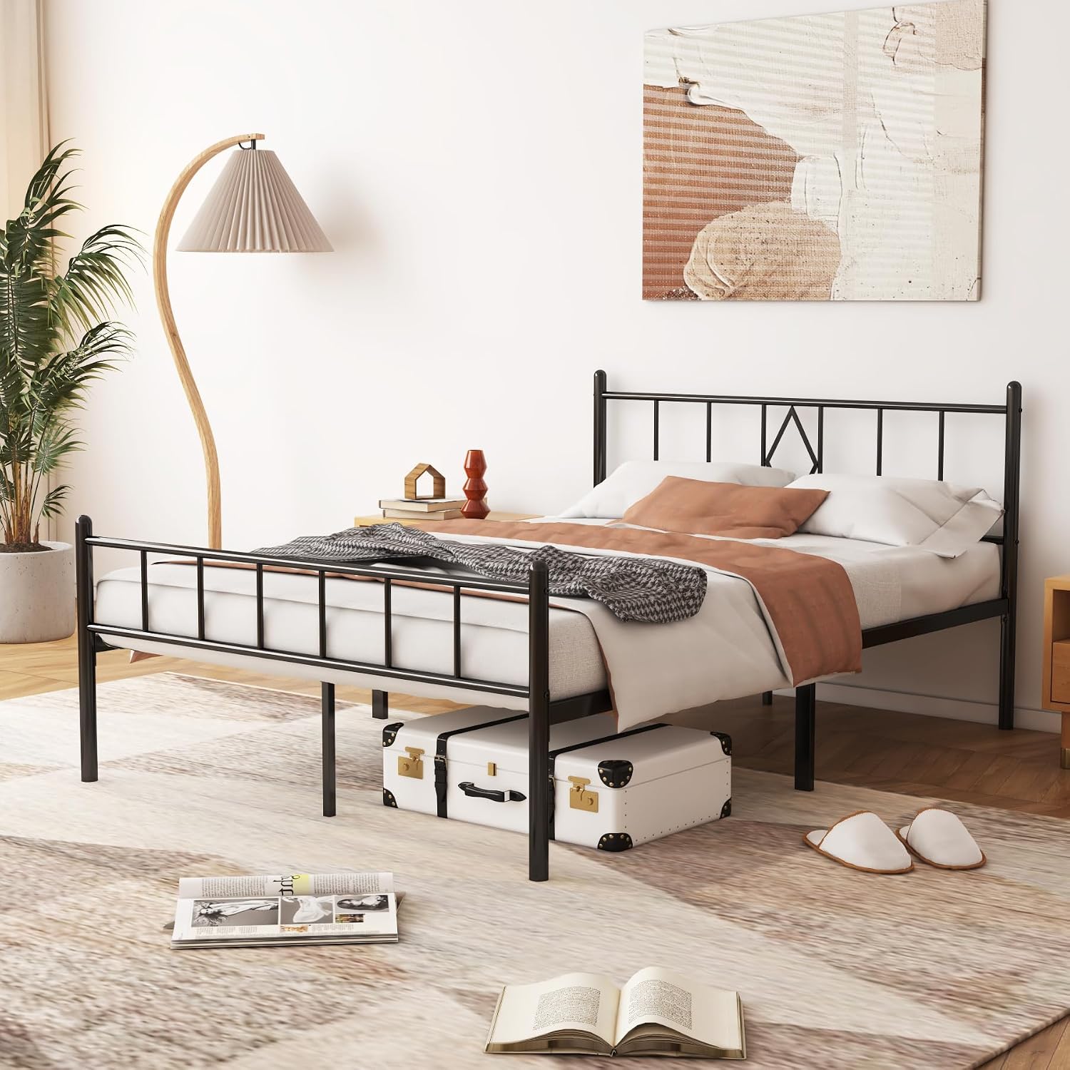 Full Size Bed Frame 14 inch Metal Platform Mattress Foundation with Headboard Footboard, Heavy Duty Full Bed Frame, No Box Spring Needed, Under Bed Storage Easy Assembly