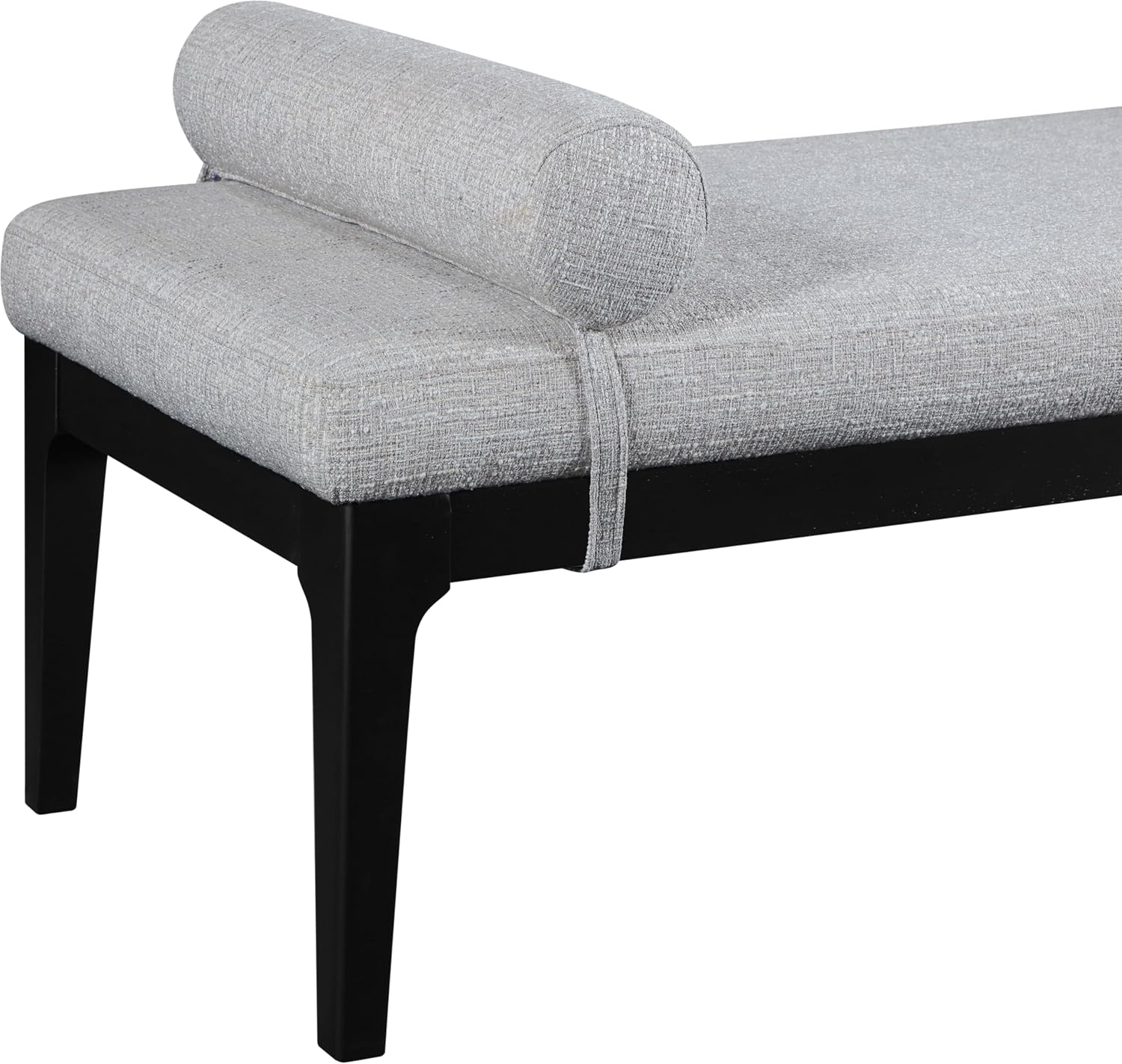 Meridian Furniture 22073Grey Priscilla Collection Art Deco Bench with Rich Linen Textured Interwoven Polyester Fabric, Light Beige Weave, Finished Solid Wood, 52' W x 22' D x 23.5' H, Grey