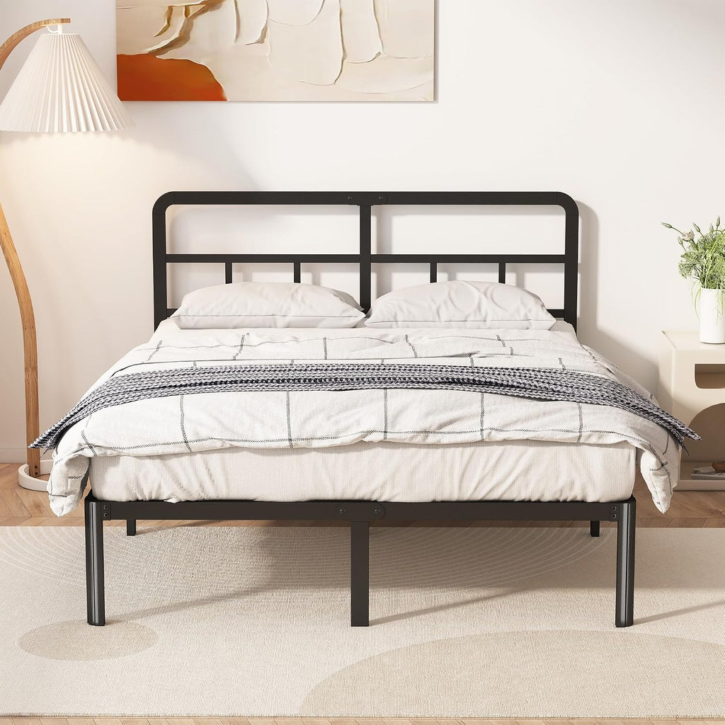 Yicensen 14 Inch Queen Bed Frame with Headboard, Heavy Duty Metal Queen Size Platform Bed Frame No Box Spring Needed with Rounded Corner Legs, Noise Free, Easy Assembly, Black