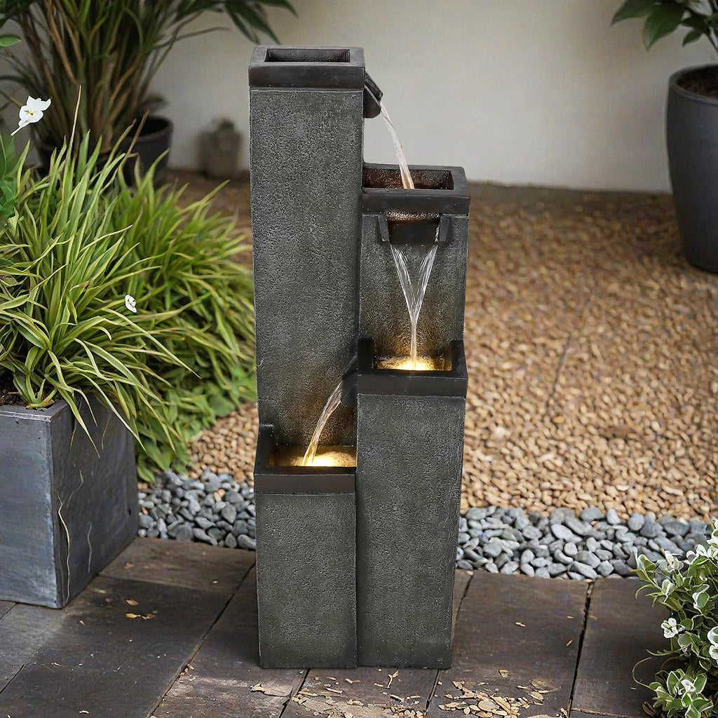 SunJet 4-Tier Modern Water Fountain, Indoor/Outdoor Resin Water Fountains with Soothing Water Sounds, Perfect for Garden, Patio, Home & Office, 12.5' L x 9.4' W x 39.3' H
