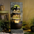 Tankana Water Fountain Outdoor Garden Waterfall Large Water Feature Tiered Freestanding Cascade Fountains Bowl Modern Artistry with LED Strip for Patio Yard Deck Home Decor, 43 inches, Brown