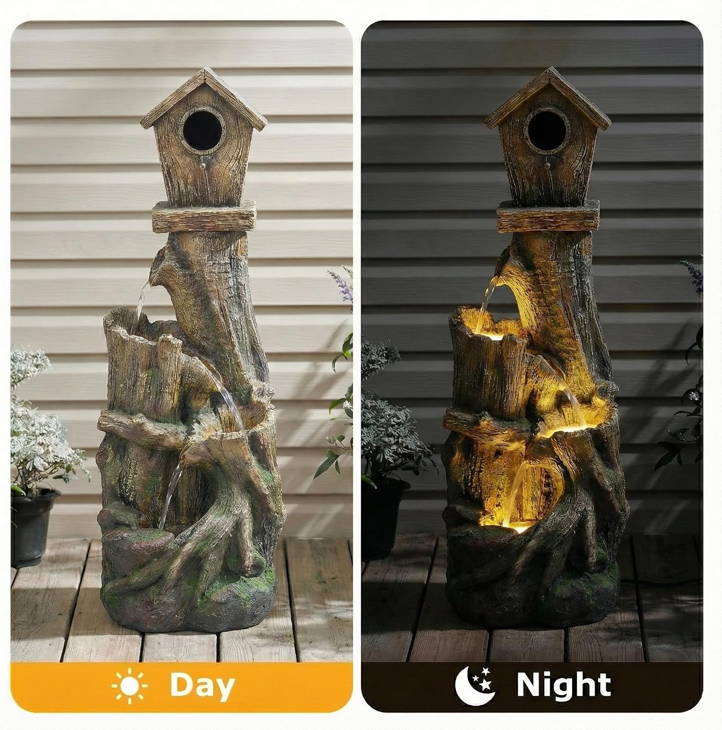 Outdoor Water Fountain with LED Lights – Charming Garden Patio Water Feature, Rustic Design, Weather-Resistant Fiberglass, Perfect for Backyards Outdoor Garden and Entryways