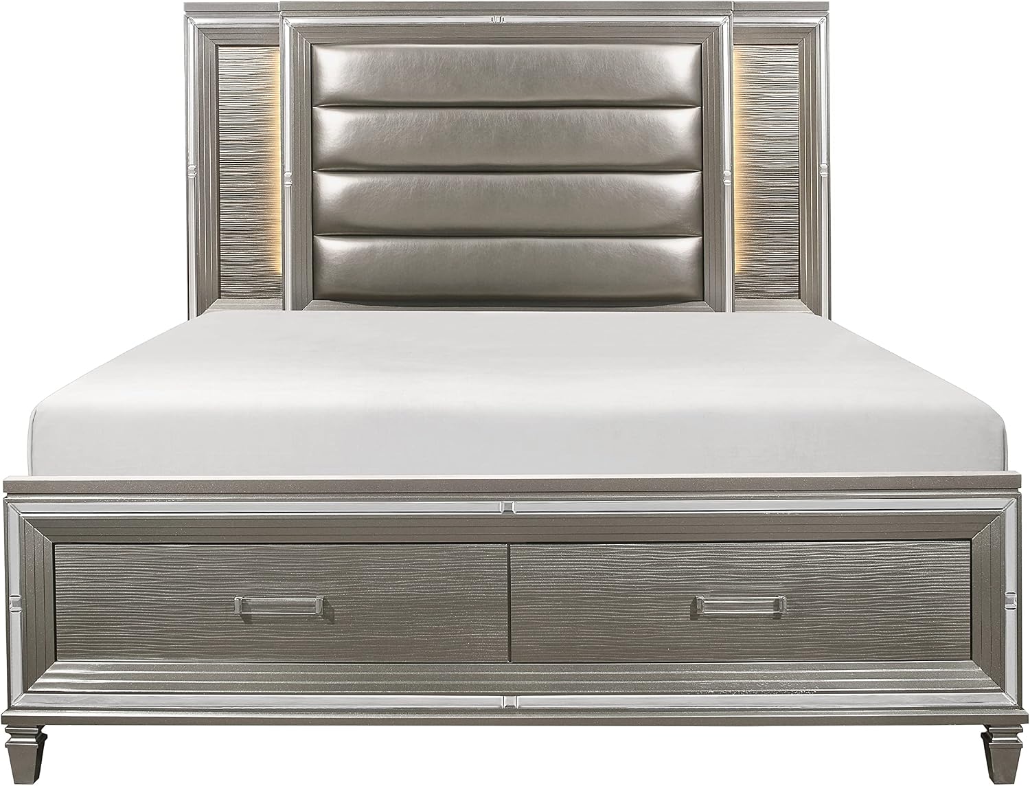 Silver Gray Metallic Finish 5pc Bedroom Furniture Set Tufted California King Size Platform Bed LED Light Upholstered Headboard