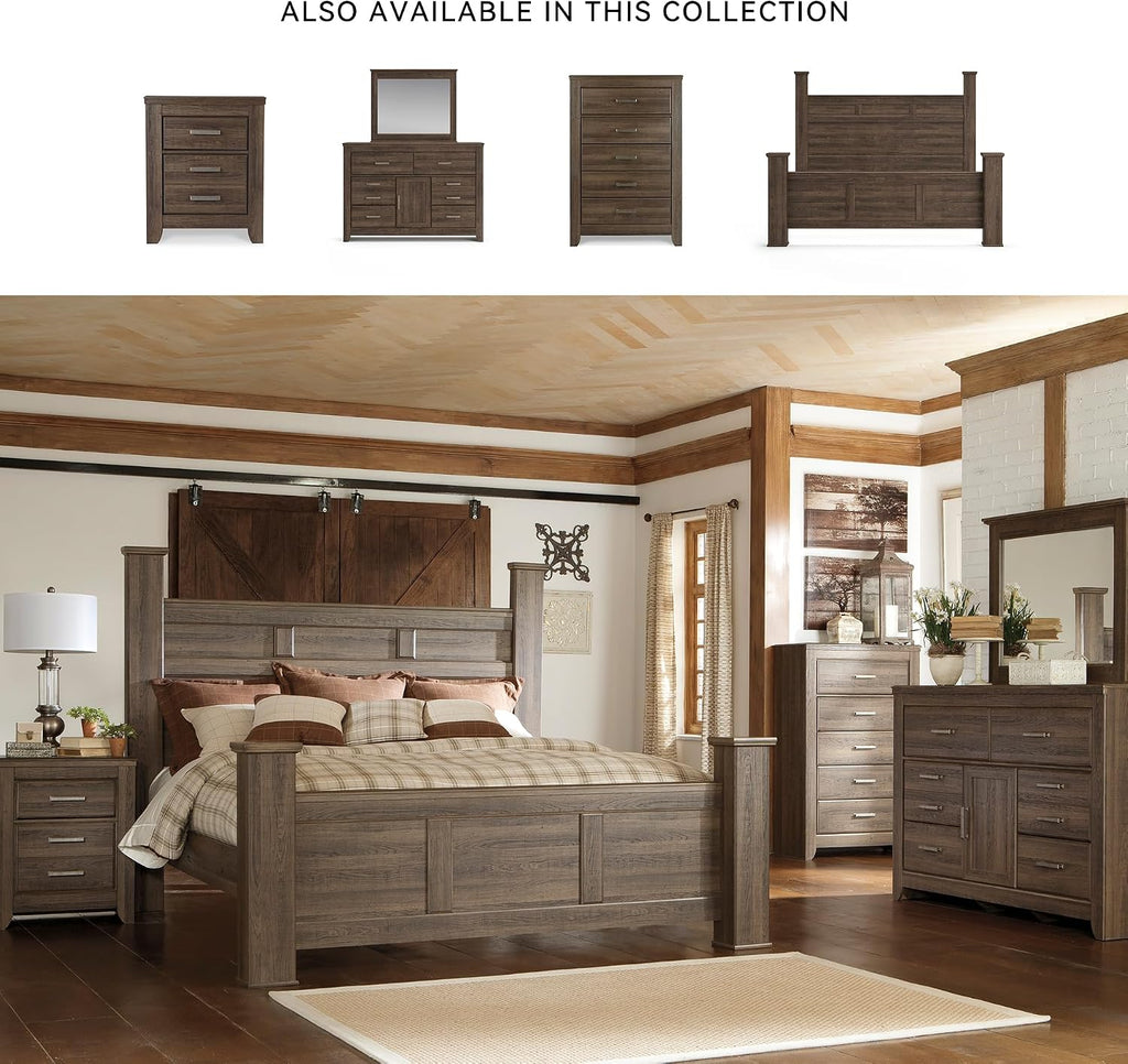 Signature Design by Ashley Juararo Casual King Poster Bed with Metal Slats, Foundation or Box Spring Needed, Dark Brown