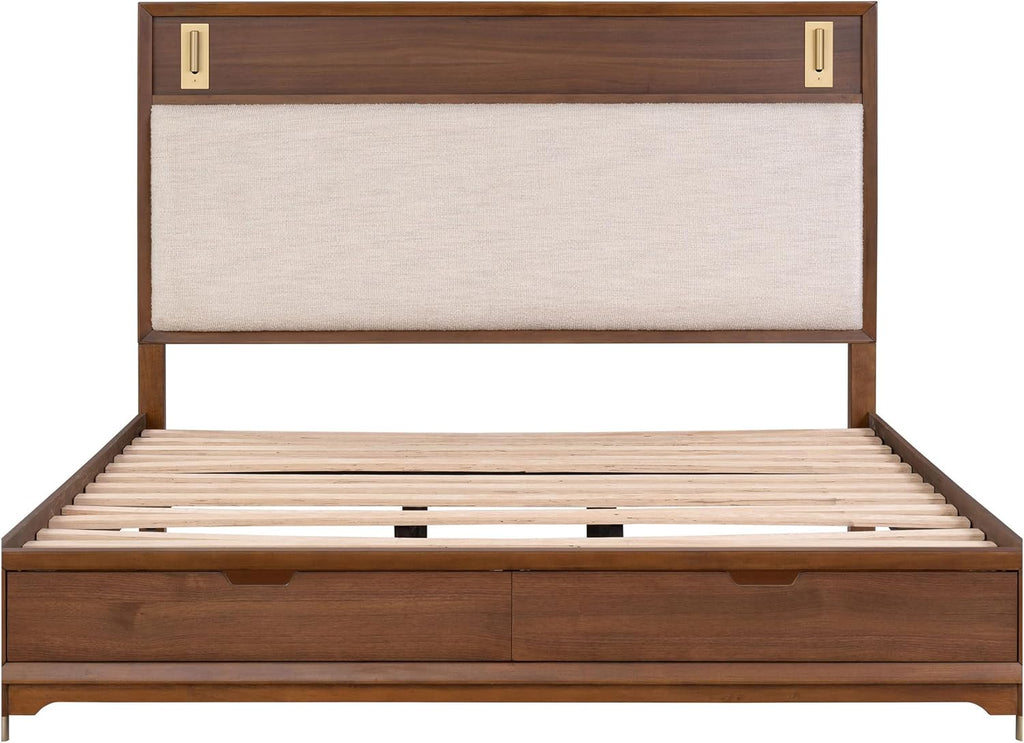 Furniture of America Forma Modern Solid Wood 3-Piece Bedroom Set with Storage Bed with LED Lights, Ball-Bearing Glide on Nightstand and Chest, No Box Spring Needed, King, Walnut
