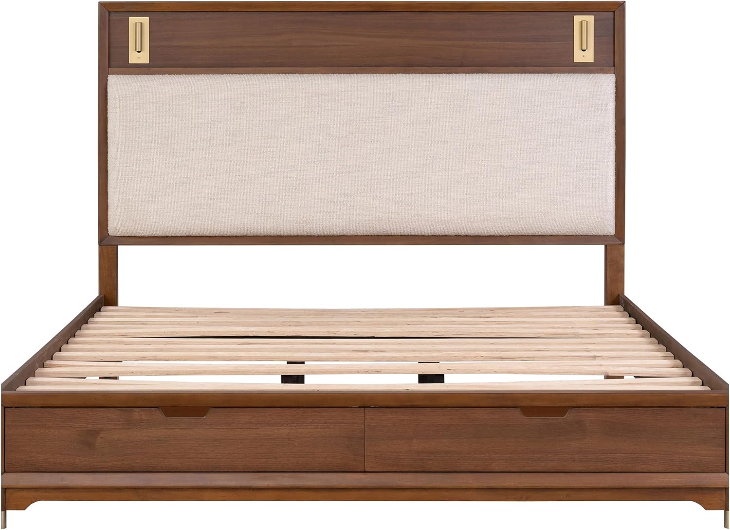 Furniture of America Forma Modern Solid Wood 3-Piece Bedroom Set with Storage Bed with LED Lights, Ball-Bearing Glide on Nightstand and Chest, No Box Spring Needed, King, Walnut