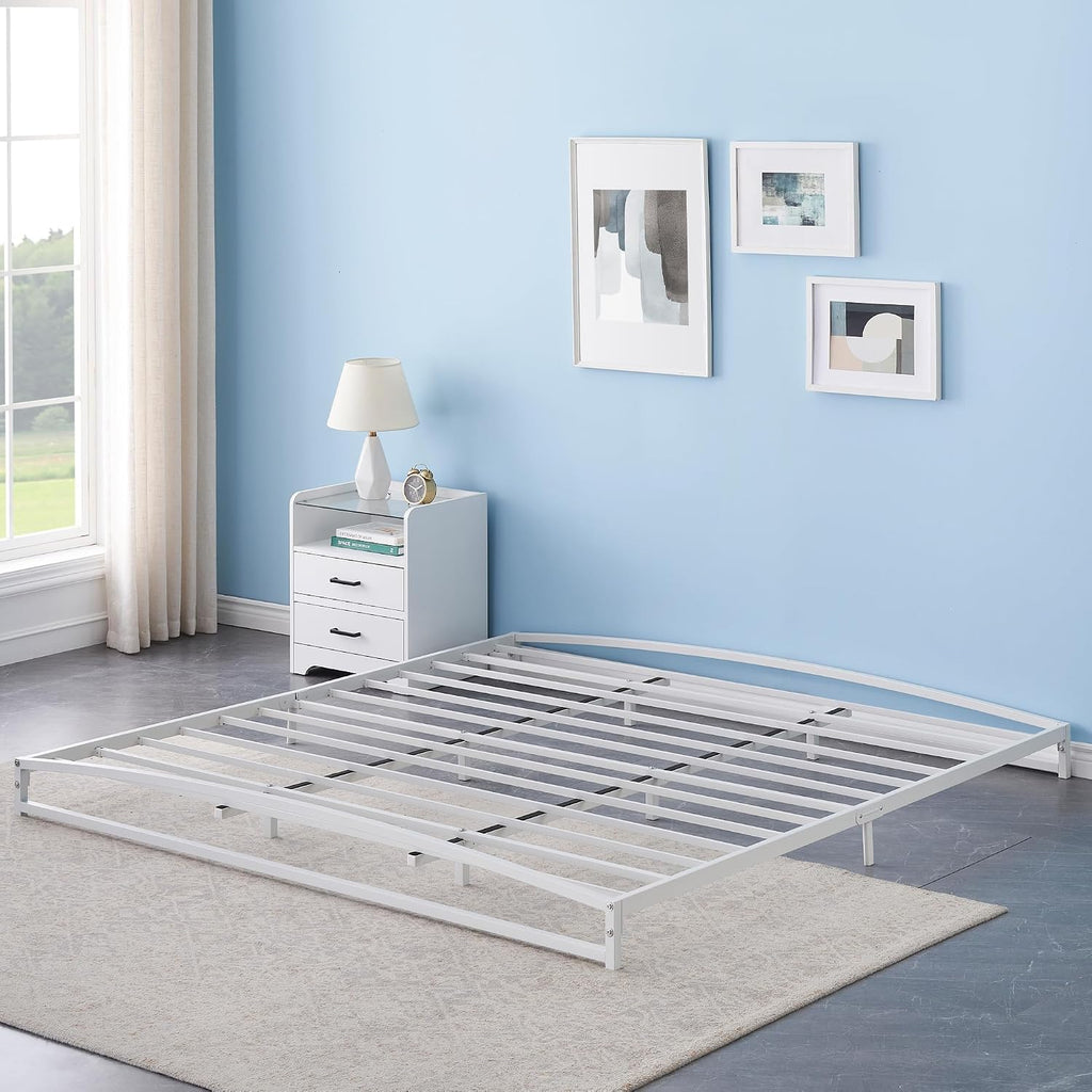 GAOMON Low Bed Frame King Size, 6 Inch Heavy Duty Metal Platform King Bed Frame with Arch Design, Easy Assembly, Strong Bearing Capacity, Under Bed Storage, No Box Spring Needed - White