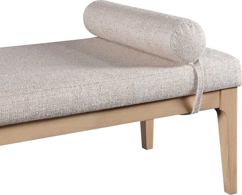 Meridian Furniture 22072Beige Priscilla Collection Art Deco Bench with Rich Linen Textured Interwoven Polyester Fabric, Light Brown and Cream Weave, Finished Solid Wood, 52' W x 22' D x 23.5' H, Beige