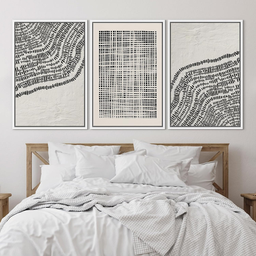 SIGNLEADER Framed Canvas Print Wall Art Set Minimalist Black and White Geometric Abstract Pattern and Line Illustrations Boho Decorative for Living Room, Bedroom, Office - 24'x36'x3 WHITE