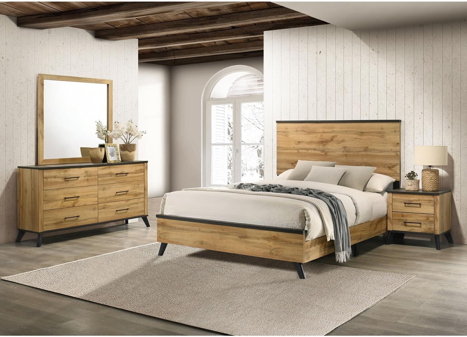 HomeStock Island Oasis 4-Piece Eastern King Bedroom Set Natural Pine