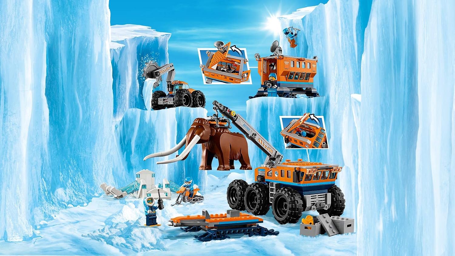 City Arctic Mobile Exploration Base Toy, Crane Vehicle Platform & Trailer, Construction Toys for Kids