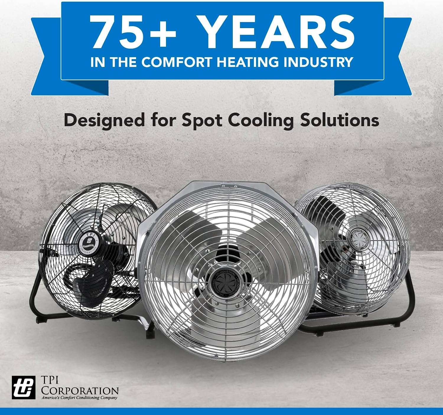 TPI Corporation CACU-24-P, 24-Inch High-Velocity Non-Oscillating Pedestal Mount Fan for Commercial & Industrial, Garage, Gym, Outdoor, Patio, 120 Volt