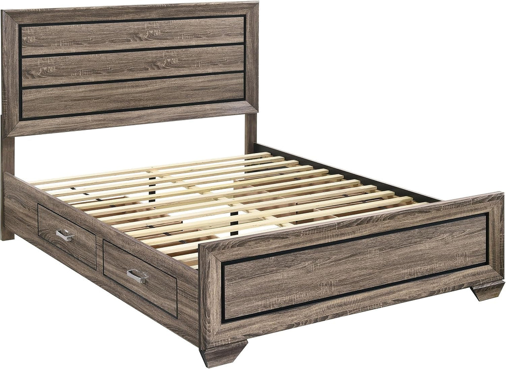 Coaster Home Furnishings Kauffman Transitional Wood Queen Size Storage Panel Bed Frame Platform Bed 54-inch Headboard Washed Taupe 204190Q
