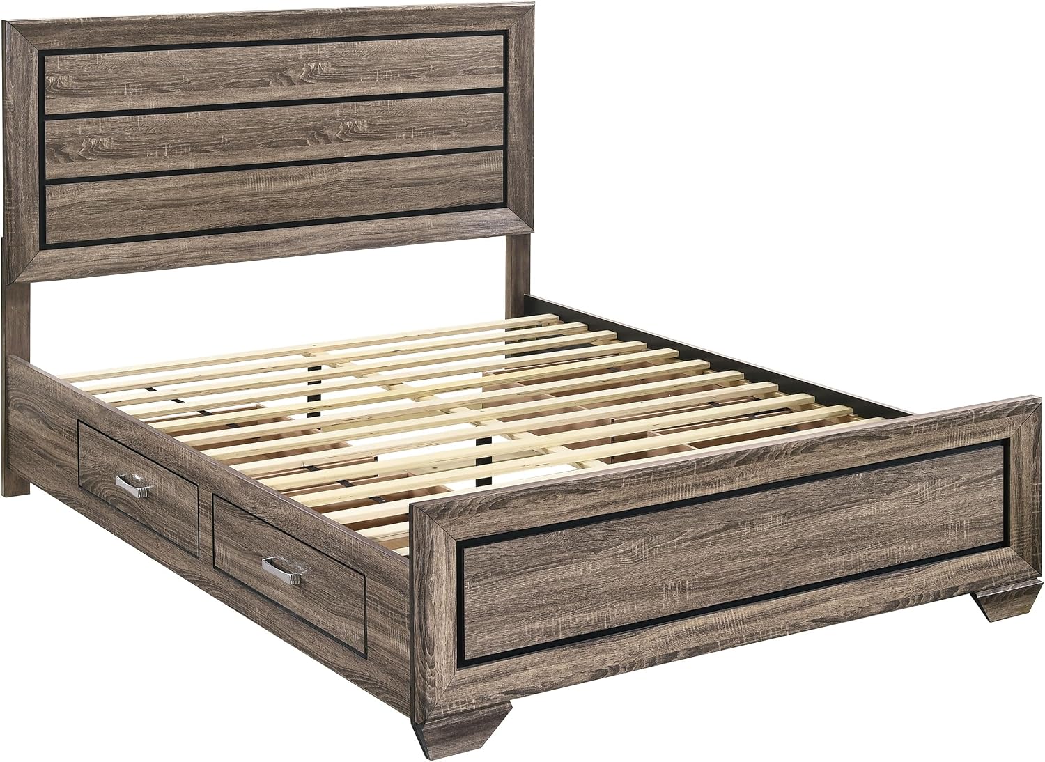 Coaster Home Furnishings Kauffman Transitional Wood Queen Size Storage Panel Bed Frame Platform Bed 54-inch Headboard Washed Taupe 204190Q