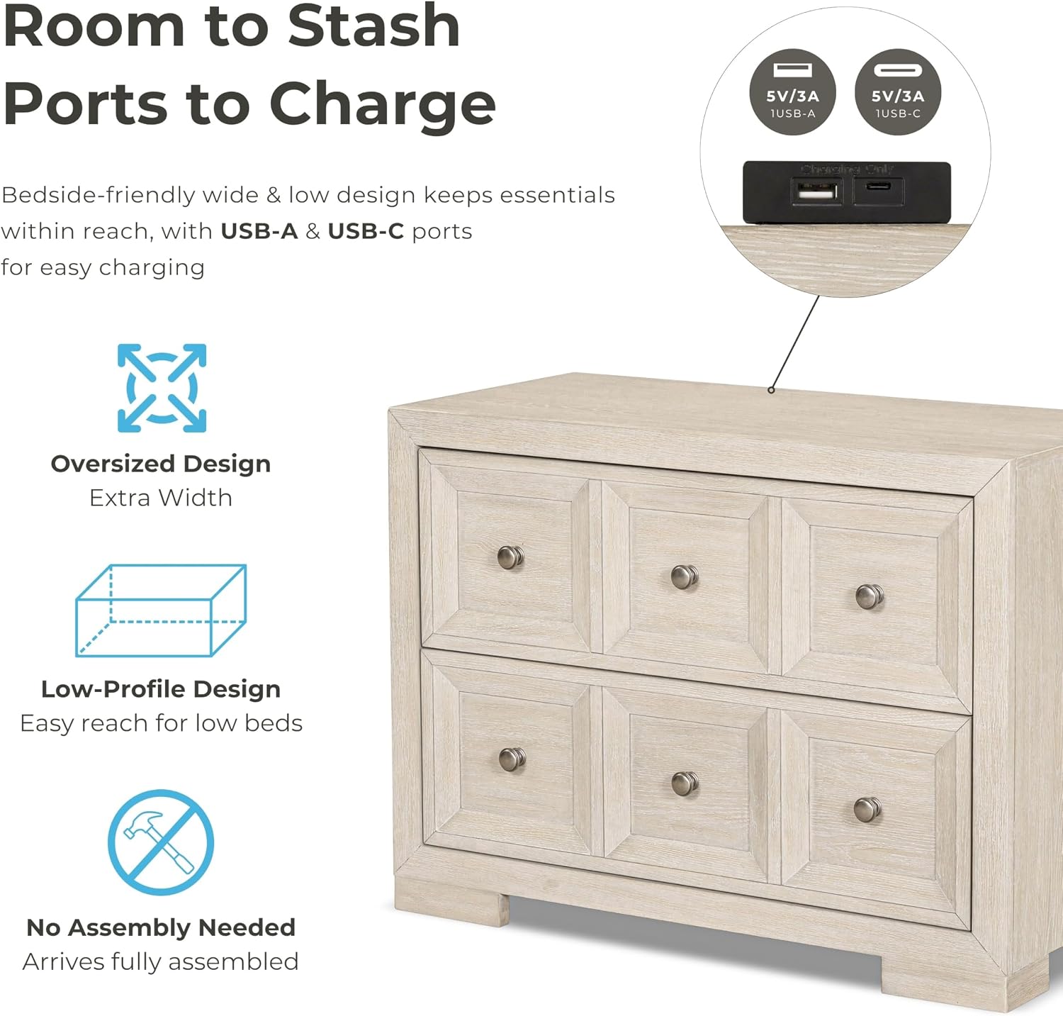 Furniture of America Dannen Modern Solid Wood 3-Piece Bedroom Set with Oversized Nightstand, Cedarwood-Lined Bottom and Felt-Lined Top Drawers, Box Spring Needed, Queen, Weathered Black