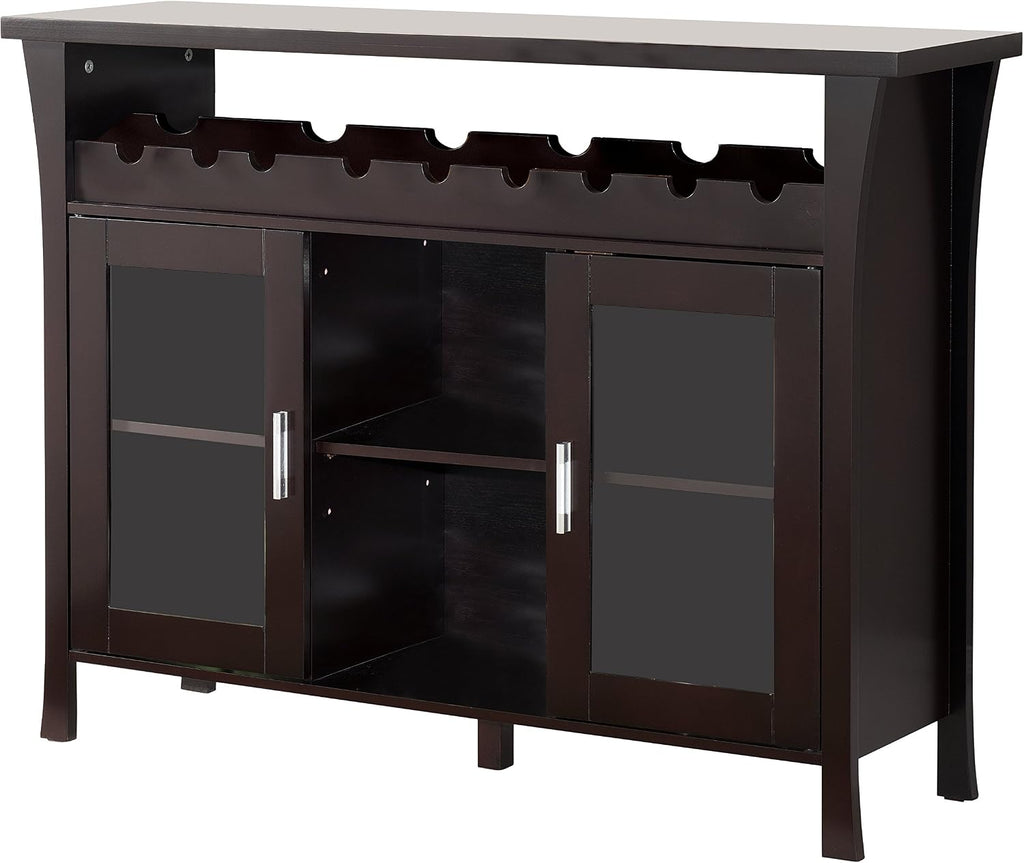 Kings Brand Furniture Wine Rack Buffet Server Console Table with Glass Doors, Espresso