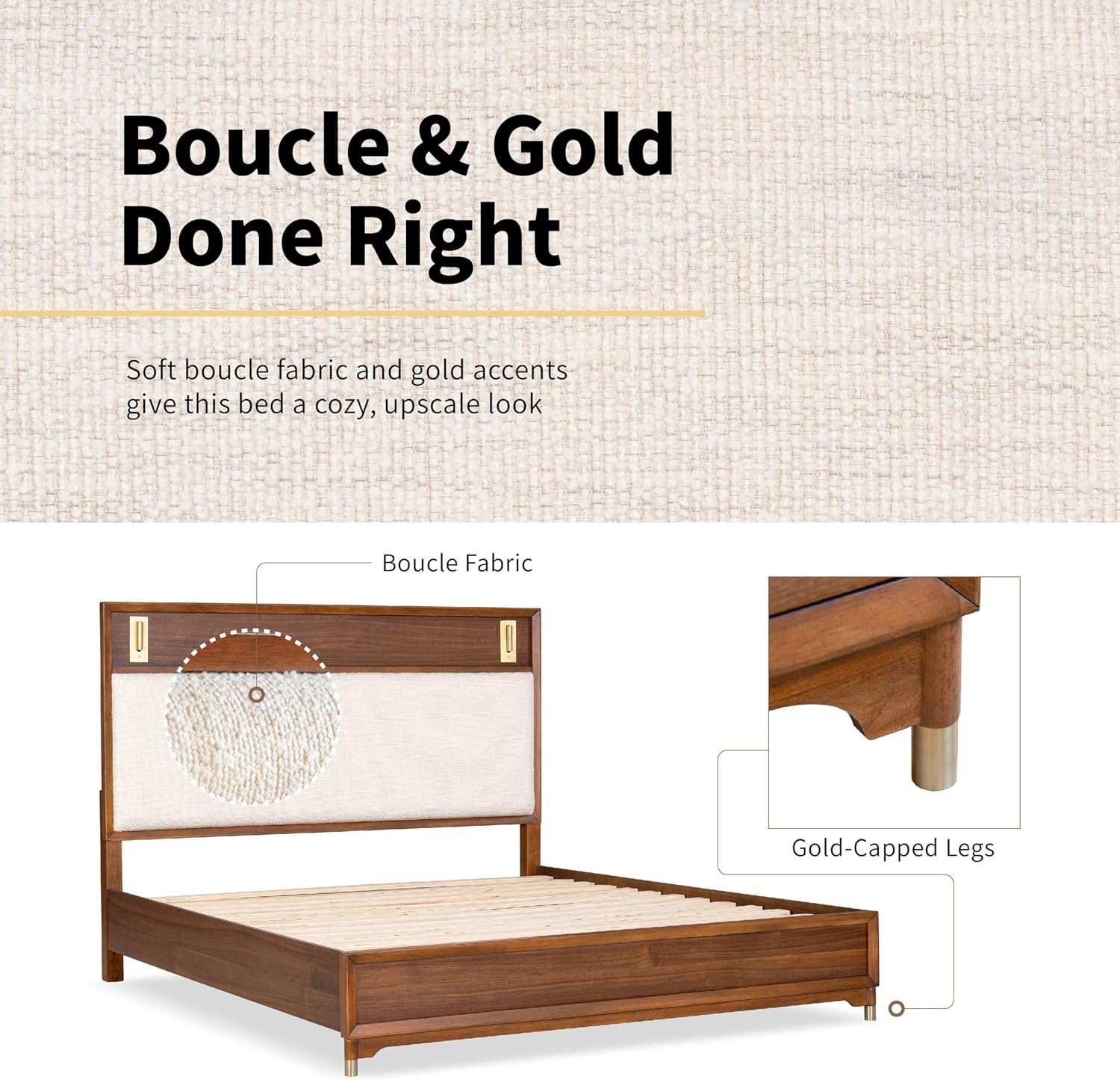 Furniture of America Forma Modern Solid Wood 3-Piece Bedroom Set with Upholstered Bed with LED Lights, Ball-Bearing Glide on Nightstand and Chest, No Box Spring Needed, King, Walnut