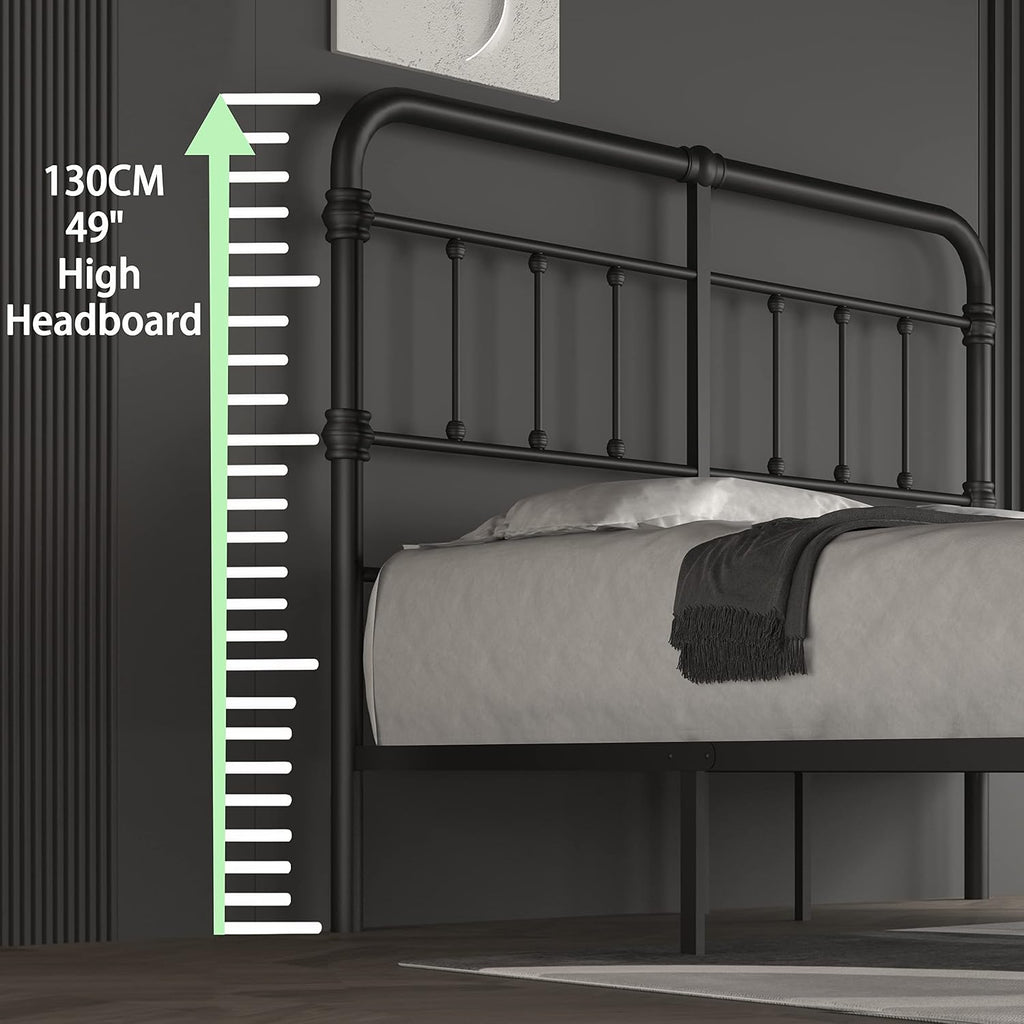 California-King-Bed-Frame-Metal-Platform Bed Frame with 49' High-Headboard - Solid Quite Easy Set Up Mattress Foundation No Box Spring Needed