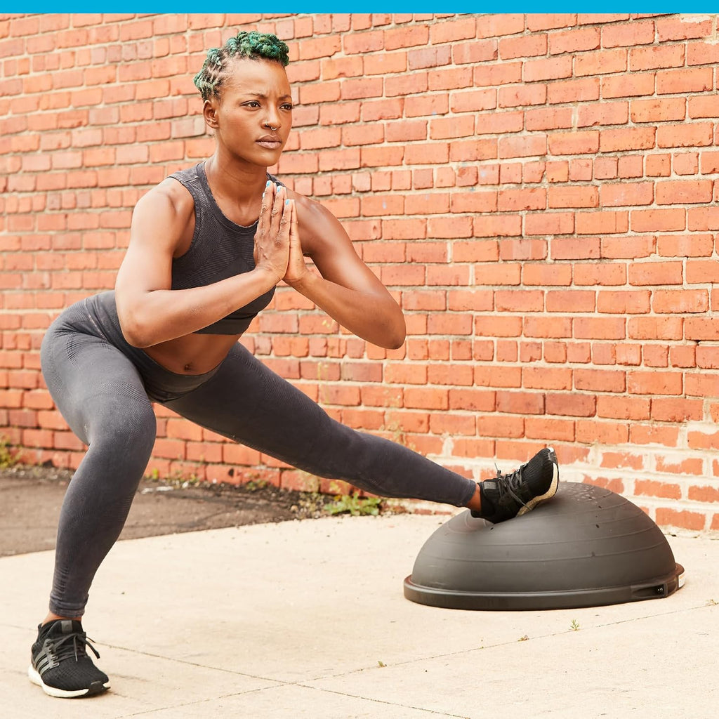 Bosu Balance Ball Exercise Trainer, Home Gym Equipment w/Guided Workouts & Pump, 26' Inflatable Fitness Platform for Strength Training, Standing, Balancing, and Core Workout