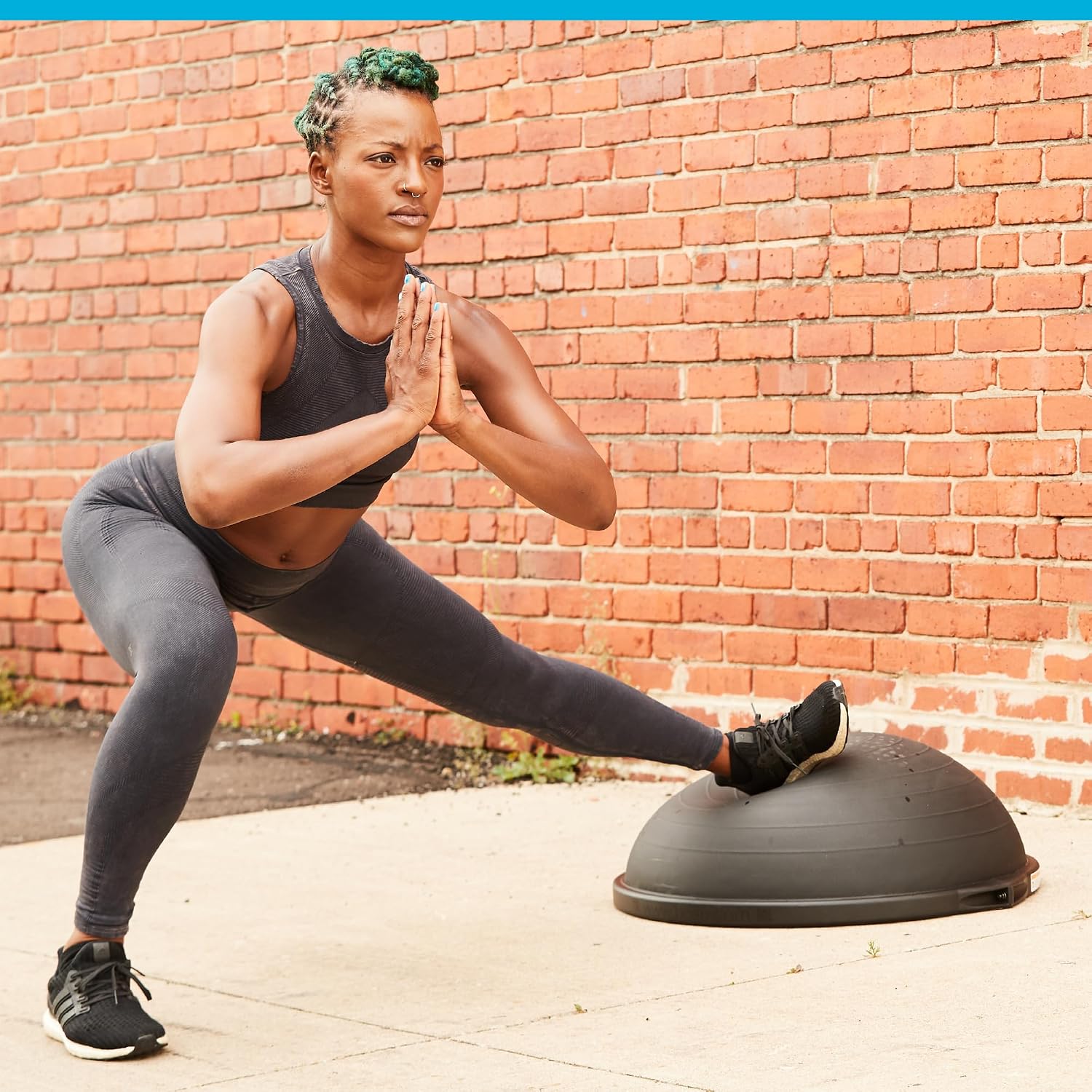 Bosu Balance Ball Exercise Trainer, Home Gym Equipment w/Guided Workouts & Pump, 26' Inflatable Fitness Platform for Strength Training, Standing, Balancing, and Core Workout