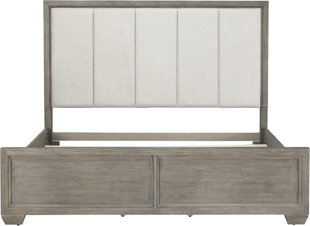 Roundhill Furniture Ennesley 3-Piece Gray Wood Bedroom Set, Upholstered Bed and 2 Nightstands, King
