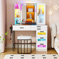 Makeup Vanity Desk with Mirror and RGB Lights,Glass Top Vanity Table with Wireless Charging & Stool,Vanity Set with 6 Drawers & Storage Cabinet & Makeup Organizer，Bedroom（White）