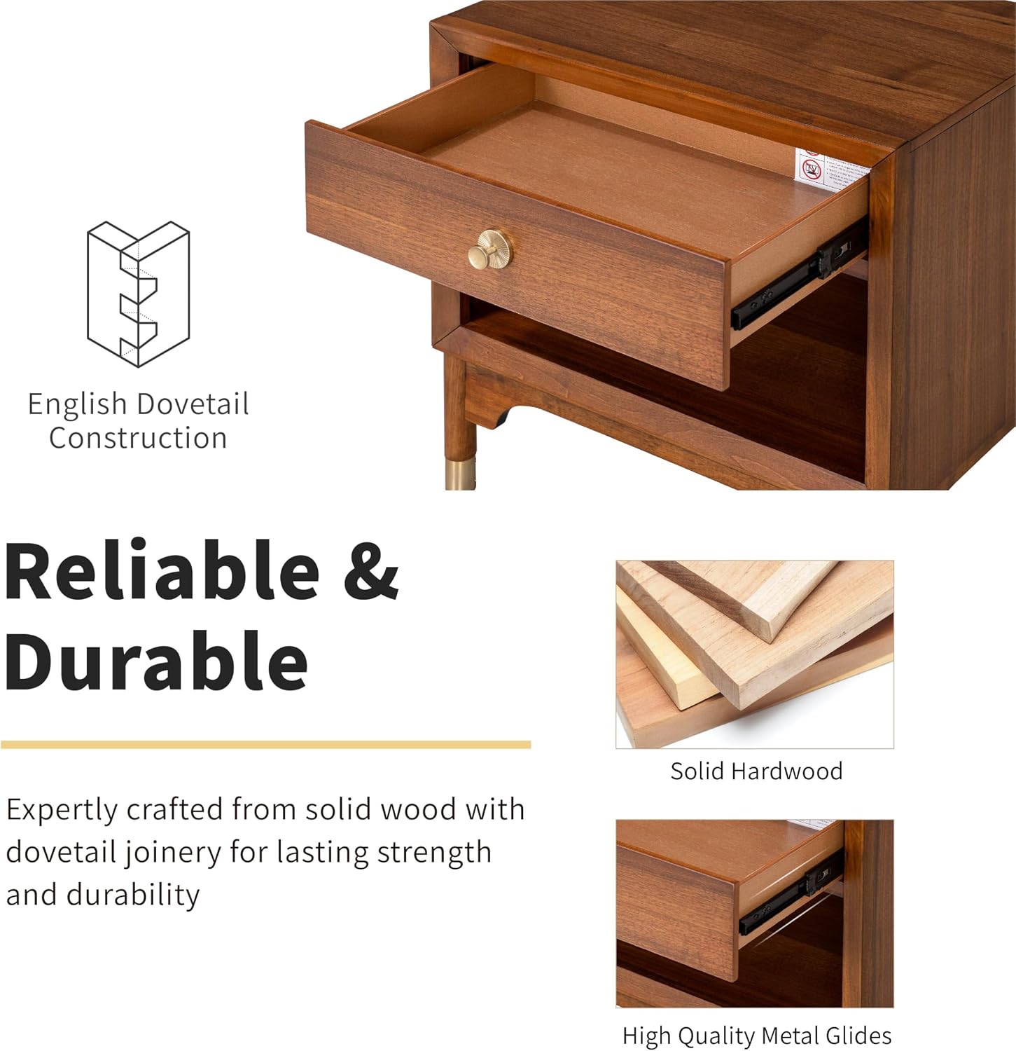 Furniture of America Forma Mid-Century Modern Solid Wood 2-Piece Bedroom Collection, Storage Bed Frame with LED Reading Light and Nightstand with Power Ports, No Box Spring Needed, Walnut, Queen