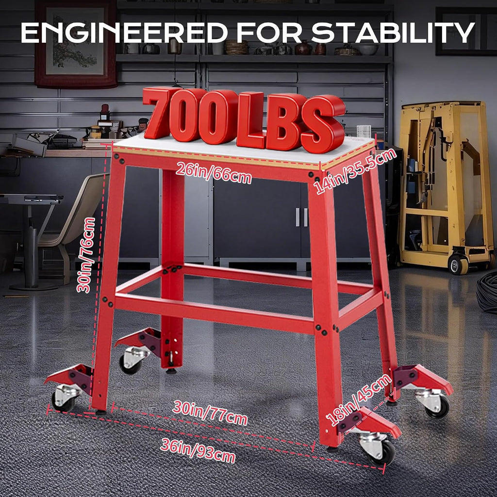 700 Lbs Heavy Duty Drill Press Stand with Wheels, 30' Height & 26'x14' MDF Top Universal Tool Stand, Expandable Mobile Work Bench Station for Planers, Table Saws, Grinders & Band Saws