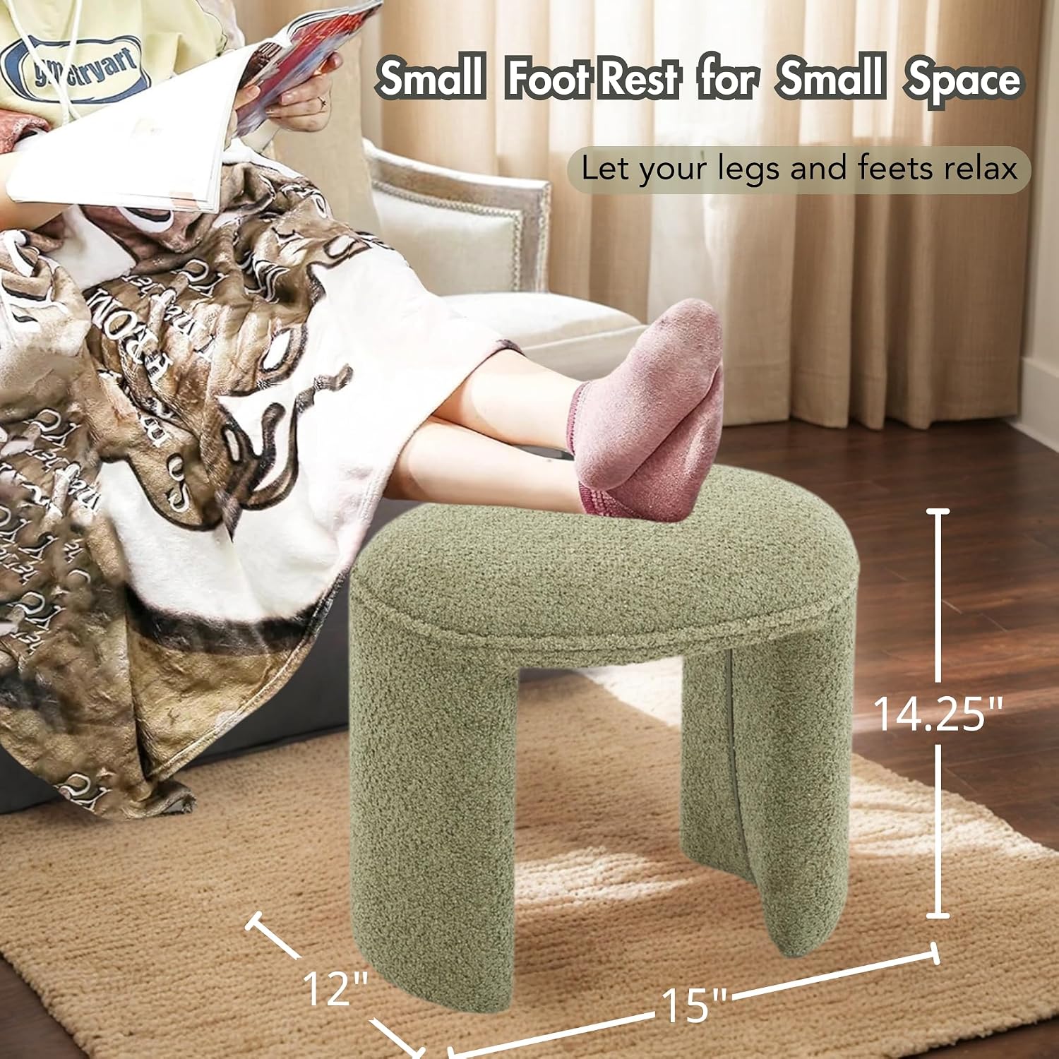 Hyfirm 3-Piece Nesting Upholstered Bench with 2 Stools, 53' Chenille Accent Waterfall Bench Modern End of Bed Entryway Bench Bedroom Bench for Living Room Vanity, Green, No Need to Install