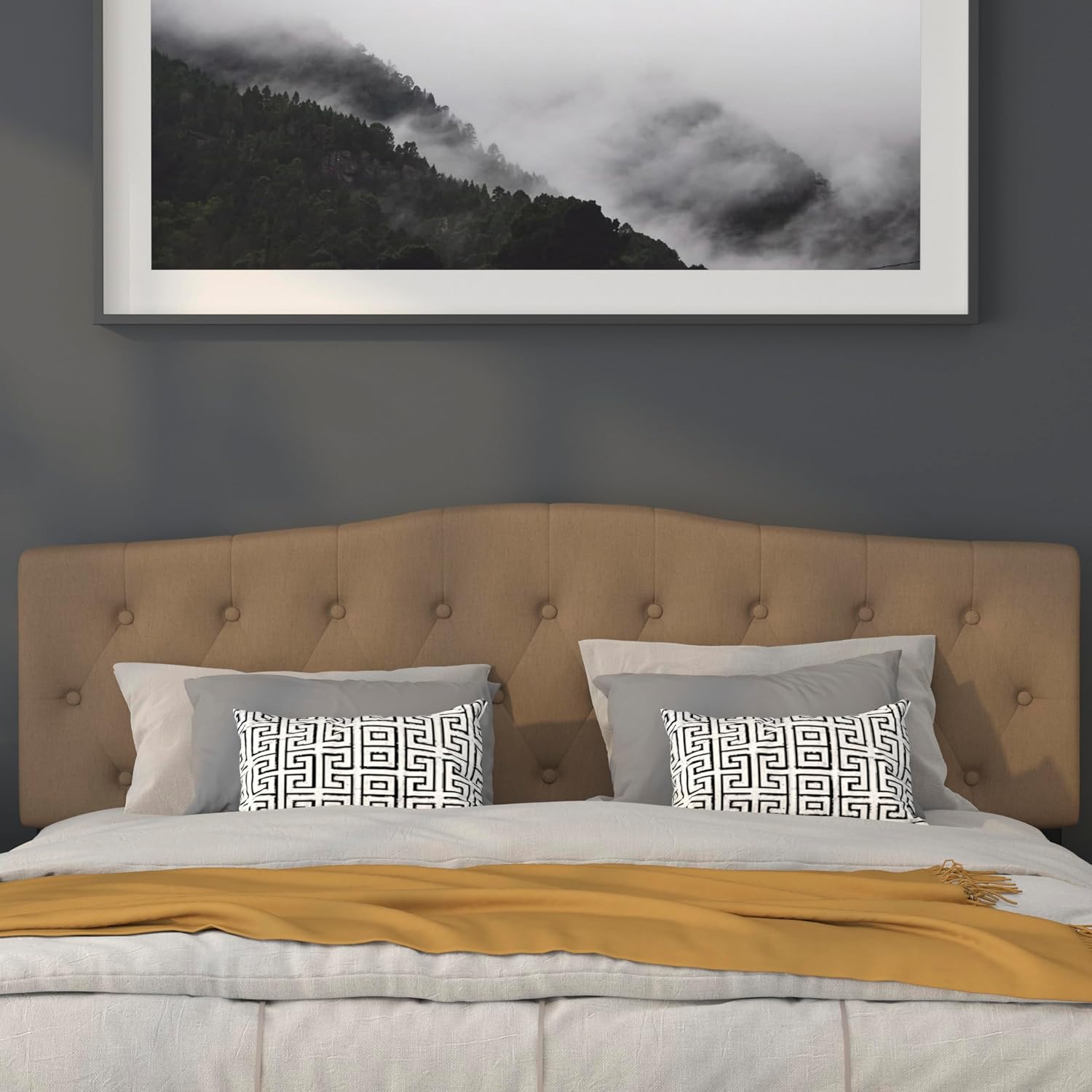 Flash Furniture Cambridge Tufted Upholstered King Size Headboard in Dark Brown Fabric