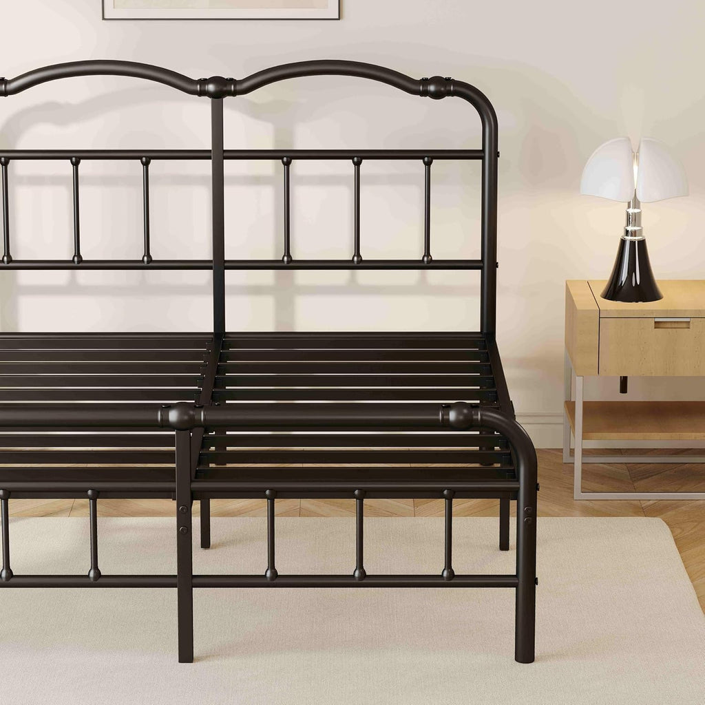 ZIYOO Vinatge California King Size Metal Bed Frame with Metal Headboard and Footboard Cal-King Bed Frame 14 Inch High Under Bed Storage, No Box Spring Needed, Noise Free
